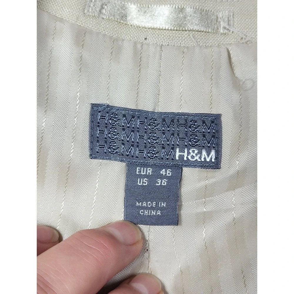 H&M Mens Linen Blend Blazer Beige Tan Two Button Peak Lapel Sport‎ Coat 36